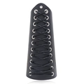 Close-up of black leather punk wristband with metal eyelets and adjustable lacing - Black