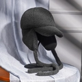 Detail of dark grey fleece trapper hat with soft texture and long ties for winter - M / Gray
