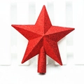 Cime de sapin de Noël en forme d'étoile à paillettes rouges avec base solide - 15cm Rouge