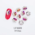 Cat paw nail charms with purple marquise rhinestones and silver metal edges - Silver Base Purple Aurora (LF3689)