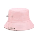 Cappello pescatore rosa stile punk con spilla di sicurezza e cinque anelli metallici - Taglia unica / Rosa