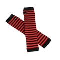 Gothic style red and black striped knitted arm warmers with thumb holes for women - Red and Black Stripes