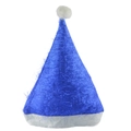 Cappello di Babbo Natale blu glitterato con pompon bianco e bordo spesso su sfondo bianco - Blu