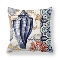 Nautical theme square throw pillow cover with blue conch and vintage map print design - Blue Conch Map
