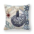 Macro detail of nautical vintage throw pillow featuring nautilus shell and sea map - Nautilus Shell