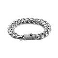 Pulsera cubana de hombre en acero inoxidable plateado pulido con hebilla de strass - Plata Con Diamantes (13mm)
