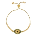 Bracciale occhio portafortuna dorato regolabile con zirconi verdi e bianchi lucidi - Stile A-Forma di Oliva Occhio Verde