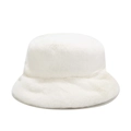Close-up of soft white faux fur texture on a minimalist winter bucket hat for women - M (56-58cm) / White