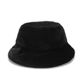 Detailed view of black plush faux fur bucket hat showing soft long-hair texture - M (56-58cm) / Black