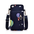 Sac bandoulière bleu foncé pour téléphone avec motif montgolfière et zip cœur - Montgolfière / Grande taille avec trou pour écouteurs / Bleu marine
