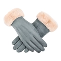 Damen Handschuhe aus grauem Wildlederimitat mit rosa Plüschbesatz für den Winter - Einheitsgröße / Wildleder Drei-Rippen Verdickt Bohnengrün