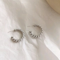 Silver open hoop earrings with small pearls and 925 sterling silver stamp detail - White K/Silver / 925 Silver Post Style