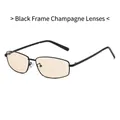 Retro square metal sunglasses featuring a sleek black frame and champagne lenses - Black Frame Champagne Lens
