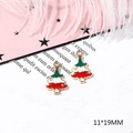 Christmas tree alloy pendants 11x19mm in red, white and green with golden edges - No.35 Tri-color Xmas Tree