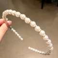 Elegant white pearl and crystal headband featuring a handcrafted knotted bead design - Pearl with Rhinestone Spacers (Silver)