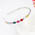 Baroque style silver headband featuring vibrant multi-colored rhinestones and crystals - Multi-color Rhinestone-Silver