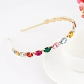Baroque gold headband with multi-colored oval rhinestones on white background - Multi-color Rhinestone-Gold