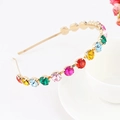 Elegant gold metal headband with colorful rhinestones and claw-setting details - Round Rhinestone-Gold