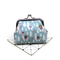 Detail of vintage metal clasp and winter alpaca print on blue fabric coin purse - Alpaca No. 3