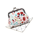 Detailed close-up of a floral pattern coin purse with a vintage silver metal clasp closure - Floral No. 4