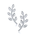 Elegant S925 sterling silver leaf stud earrings with olive branch design on white background - Platinum