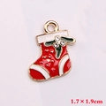 Pendentif chaussette de Noël en alliage rouge émaillé avec strass et détails de taille - Style 5 (Chaussette de Noël)