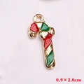 Kerst zuurstok hanger in rood en groen emaille met gouden rand, maat 0,9 x 2,0 cm - Stijl 13 (Zuurstok)