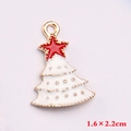 Pendentif sapin de Noël en émail rouge et blanc avec bordure dorée, 1,6 x 2,2 cm - Style 22 (Sapin de Noël blanc)