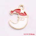 Pendentif de Noël en alliage avec Père Noël sur croissant de lune rouge et blanc - Style 18 (Père Noël lune)