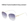 Lunettes de soleil géométriques, monture blanche, verres dégradés gris et branches or - Monture Blanche Verres Gris Dégradé