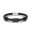 Herren Armband aus schwarzem Leder mit silbernem Magnetverschluss und Kohlefasereinlage - Schwarz