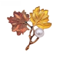 Exquisite maple leaf brooch in red and gold enamel with a white pearl accent - Maple Leaf