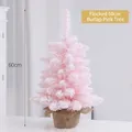 Árbol de Navidad rosa flocado de 60 cm con base de arpillera para decoración de hogar - Árbol Rosa Flocado de 60cm con Base de Lino