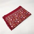 Detail of red cashmere-like scarf with gold floral embroidery and tassel fringe edges - Wine Red 450g