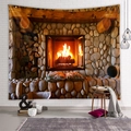 Realistic stone fireplace tapestry for cozy wall decor in bohemian style living room - Stone Fireplace