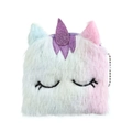Unicorn plush coin purse with gradient color and glitter horn on white background - Purple