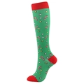 Christmas knee-high compression socks with green base, red candy canes and star patterns - Green Candy Cane