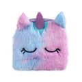 Cute unicorn plush coin purse featuring a blue and pink gradient faux fur finish - Blue