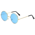 Retro-Sonnenbrille mit runden blauen Gläsern und einem schmalen goldenen Metallrahmen - Goldrahmen Blaue Gläser