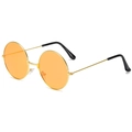 Retro round sunglasses with vibrant orange lenses and a minimalist gold metal frame - Gold Frame Orange Lens