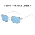Lunettes de soleil rectangulaires rétro avec monture argentée et verres bleu ciel - Monture Argent Verres Bleus