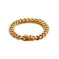 Pulsera cubana de 11mm para hombre en acero inoxidable dorado con cierre de caja seguro - Color Dorado (KB110625-Z)