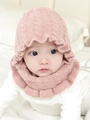 Soft pink knit baby winter hat and neck warmer set with elegant ruffle design details - Pink