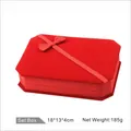 Red velvet jewelry gift set box with ribbon bow, 18x13x4cm storage organizer - Set Box / Red With Red Interior