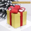 Golden frosted 30cm gift box with red glitter bow for Christmas window decor - Gold / 30cm