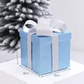 30cm blue matte glitter Christmas gift box with silver bow and festive snow background - Blue / 30cm