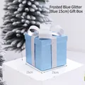 Blue matte Christmas gift box with silver glitter bow, 15cm cube holiday decoration - Blue / 15CM