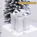Frosted silver Christmas gift box with glitter bow, 20cm square holiday decoration - Silver / 20cm