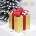 25cm gold frosted gift box with red sequin bow for Christmas holiday decoration - Gold / 25cm