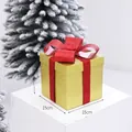 Frosted gold 15cm gift box with red glitter bow decoration for Christmas decor - Gold / 15CM